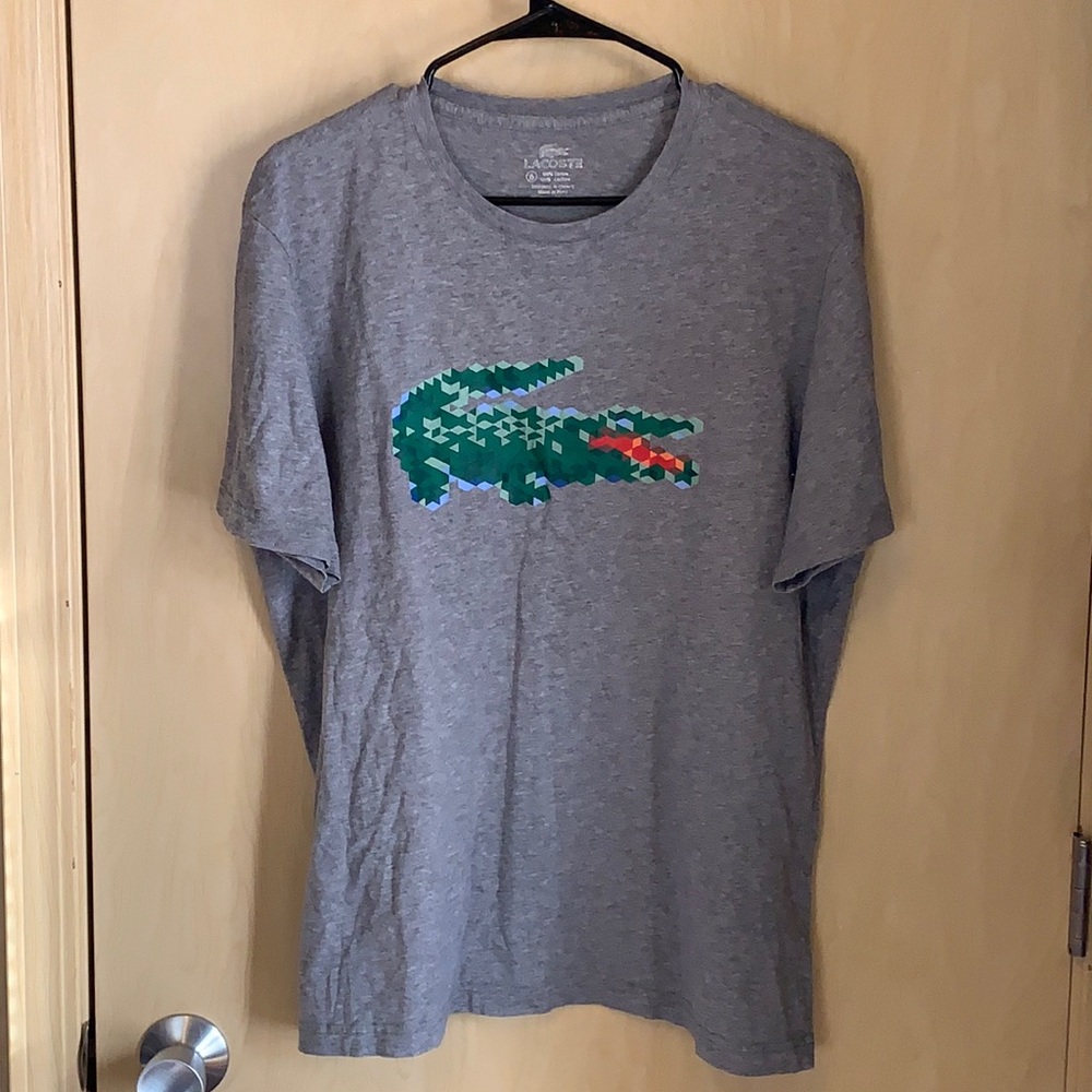 Lacoste Gray Short Sleeve Tee with Green Crocodile Logo